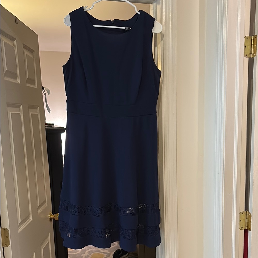 R&M Richards Blue Sheath Midi Dress Crew Neck Sleeveless